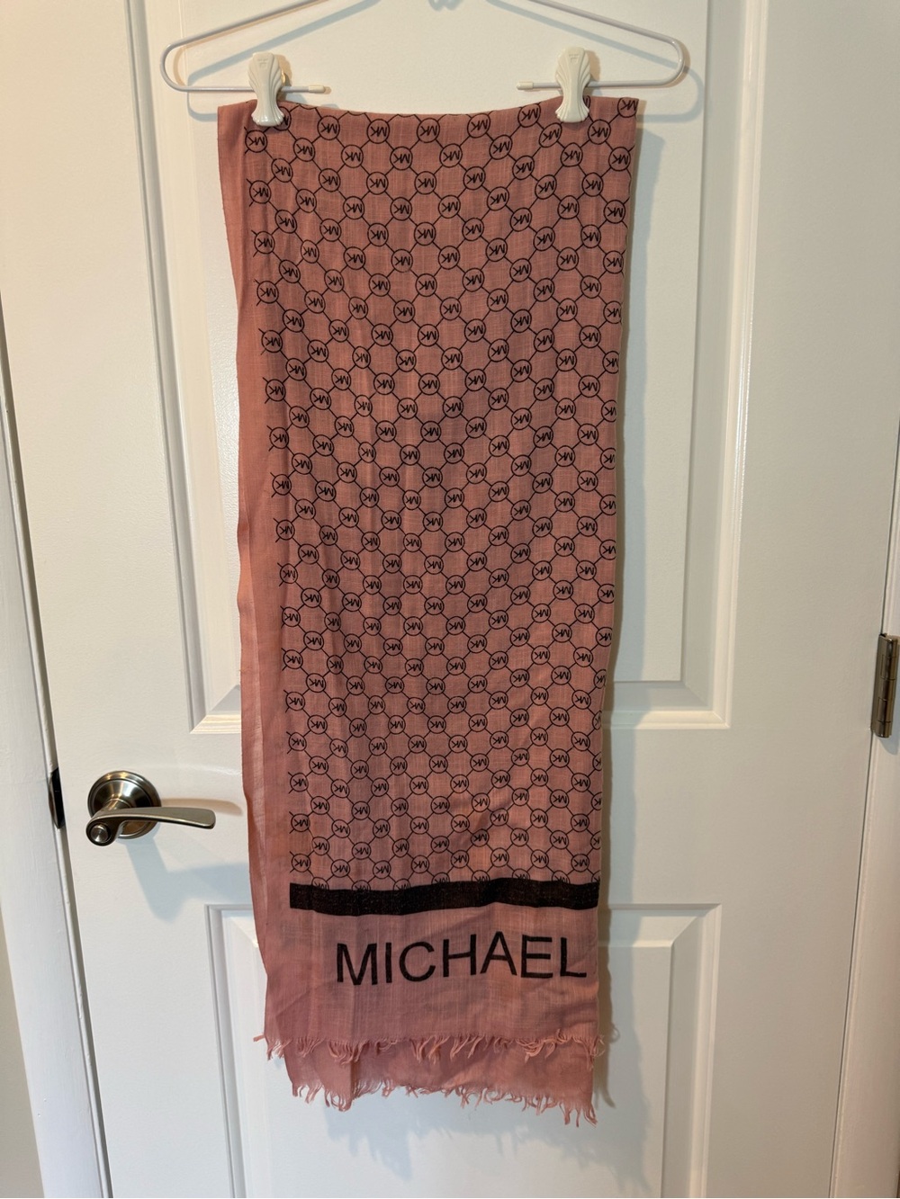 Michael Kors Dusty Rose and Black Logo Patterned Decorative Scarf